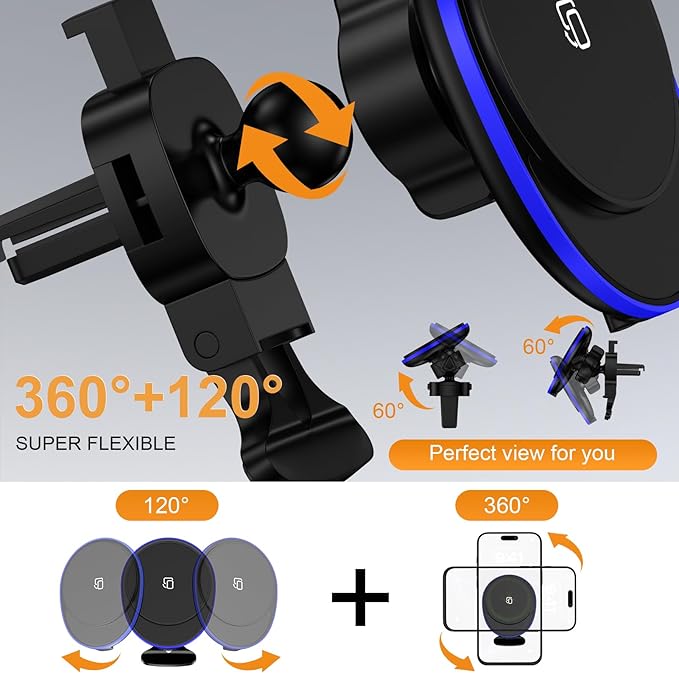 Magnetic Phone Holder for Car ,Magsafe Car Mount Charger for iPhone 17 16 Pro Max 17Air 16e 15 15Pro 14 Plus Mag Safe iPhone Car Mount for Magnet Holders for Your Car Accessories Wireless Charging