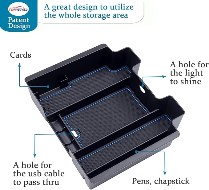 TOPINSTALL Blue Center Console Organizer Compatible with Chevy Silverado/Sierra 1500 2019-2022 and 2020-2023 Silverado/Sierra 2500HD 3500HD, Full-Size Tray (Full Console w/Bucket Seats ONLY)