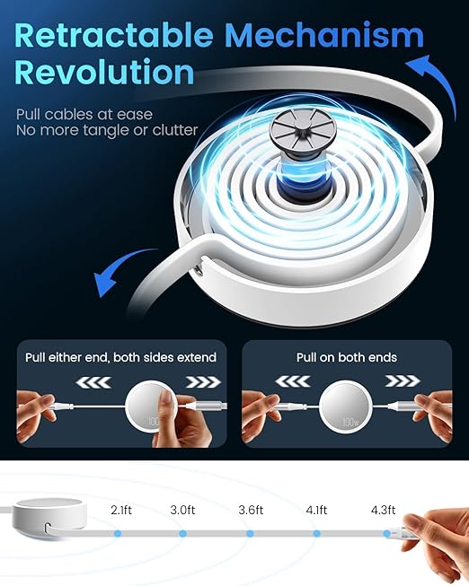 CAFELE 100W Multi Charging Cable, 6-in-1 Retractable USB C/A Cable, 5A Fast Charger Cord for Multiple Devices with Type C/L/Micro Ports for Phone 17 16 15 14 Pro Max, S24/S23, MBook, Pad (4.3ft) White