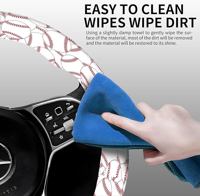 Elastic Car Steering Wheel Cover, Universal 15 inch Non-Slip Breathable Neoprene Steering Wheel Protector, Car Accessories for Women Men Fit Auto, Suvs, Truck Cute Baseball Stitch