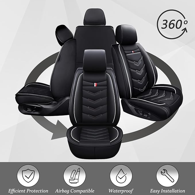 Car Seat Cover 6 Seats for Ford Explorer 2000-2026, Waterproof Durable Compatible Airbag, Premium Leather Seat Protector(6 Seats Standard,Black White)