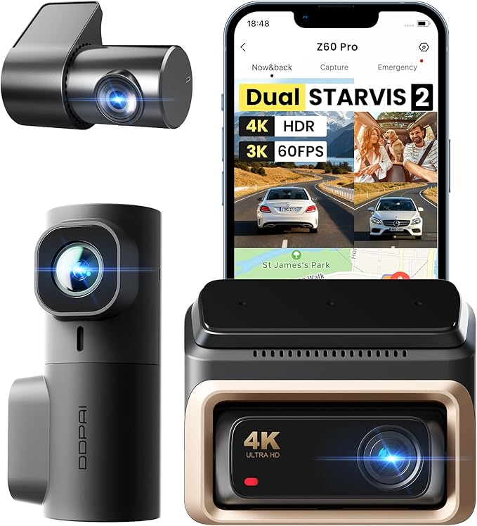 DDPAI 4K 3 Channel Dash Cam, 4K+2K+1080P Front Inside Rear Car Camera, Dual STARVIS 2 Dashcam With Bulit-in 32G eMMC,3K 60FPS,4G LTE Support,5G WiFi GPS,3" IPS,Night Vision,Parking Mode, Z60 Pro πLink