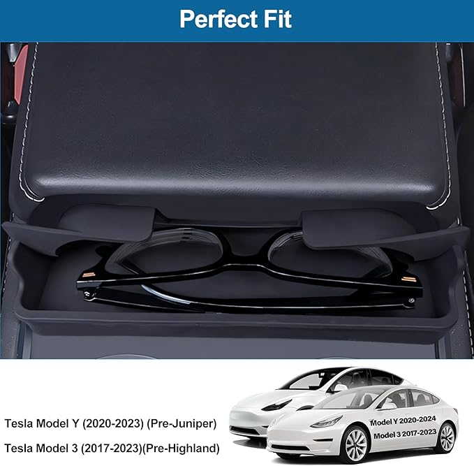 Tesla Model Y 2020-2024 Model 3 2017-2023 Sunglass Holder 2023 Center Console Armrest Key Card Phone Holder Glasses Case Tray Storage Box Waterproof Durable Tesla Interior Accessories