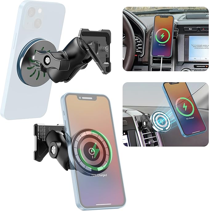 EASEORD Magnetic Wireless Charger Vent Phone Mount for 2015-2020 Ford F-150, 2017-2021 Super Duty, 2018-2021 Expedition,15W Fast Charging for Magsafe F150 Phone Holder for iPhone All Smartphone