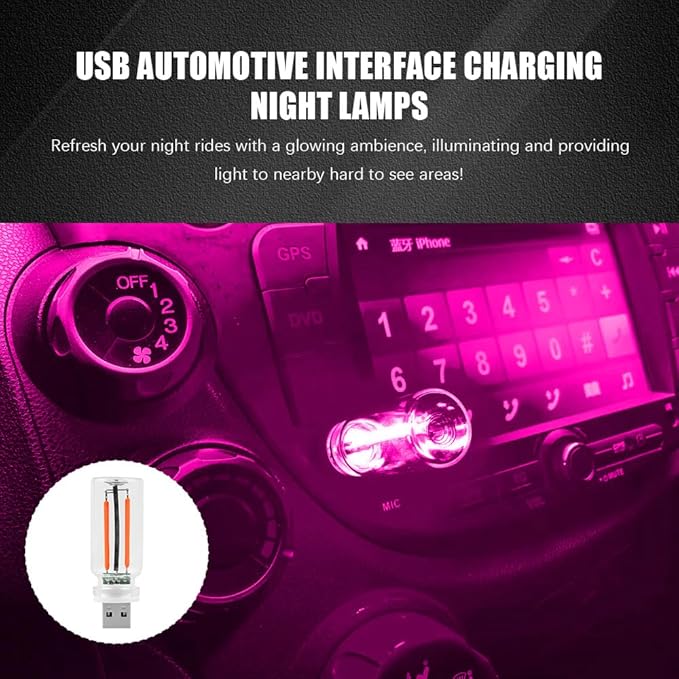 USB LED Car Interior Atmosphere Light, Auto Interior Lights, Plug-in USB Automotive Light, Universal Portable Auto Ambient Lighting Kit Car Accessories for Cars, Bedroom, Hallway (Pink)
