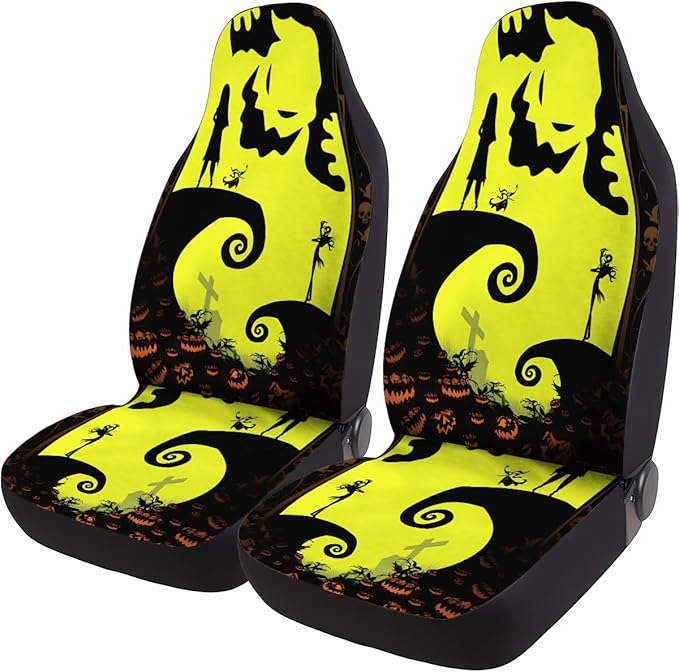 GENANY Nightmare Skellington Car Seat Covers Set of 2, Horror Breathable Front Seat Covers for Truck Sedan SUV, Movie Themed Car Accessories, Horror Gift for Women Men