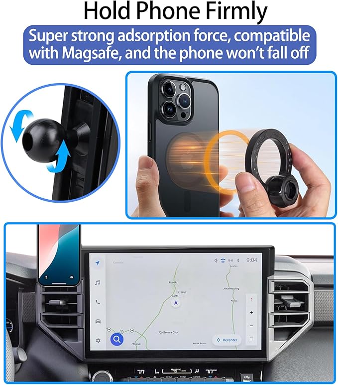 Car Phone Holder for Toyota Tundra 2022-2026/Sequoia 2023-2026 14-inch Touchscreen, Cell Phone Mount Compatible with MagSafe, Designed Exclusively for Toyota Tundra/Sequoia