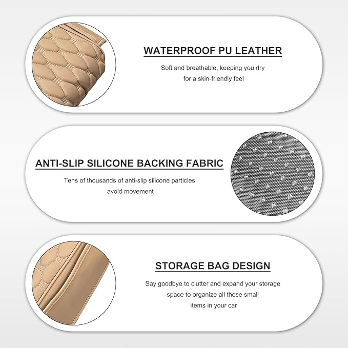 Car Armrest Cushion, Memory Foam Auto Arm Rest Box Protector with 2 Storage Bags, Waterproof Leather Center Console Cover Universal for Most Vehicles, Car Accessories (Beige)
