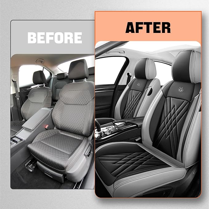 Car Seat Covers Compatible with Toyota Camry 2012-2026 Durable Waterproof Automotive Seat Covers Stretchable Fabric Material, Airbag Compatibility, Premium Nappa Leather(Black Gray, 2 Pcs Front)