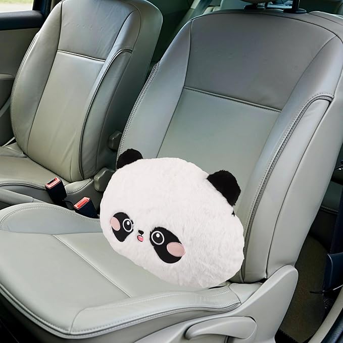 Cartoon Panda Plush Car Seat Cushion Lumbar Support Pillow for Driving Office Chair with Shoulder Relaxer and Headrest Cushion