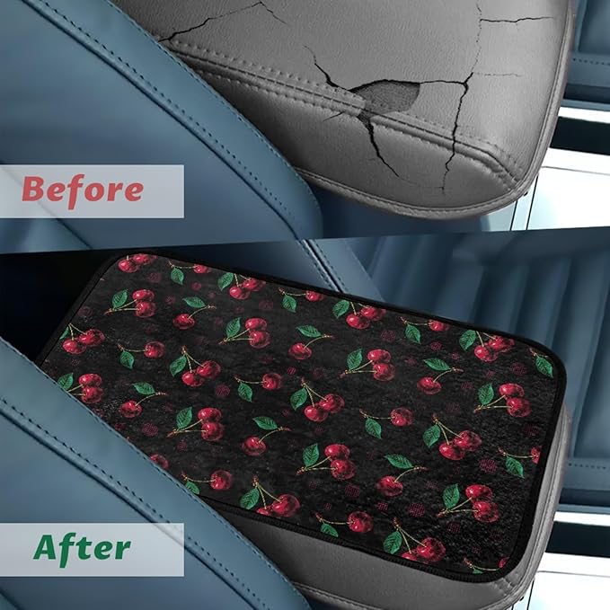 CLOHOMIN Cherry Car Center Console Cover Flannel Car Arm Rest Cushion Pad Winter Warm Automobile Interior Accessories for Women