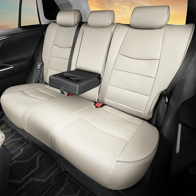 HKZ Fit RAV4 Hybrid Car Seat Cover Set for 2013 2014 2015 2016 2017 2018 Toyota RAV4 Hybrid-Leather(Beige)