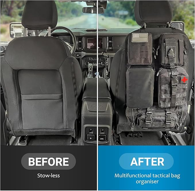 Z8 Tactical Seat Back Organizer, Universal Car Seat Back Cover with 5 Mole Bags in Different Sizes, Universal Fits All Vehicles