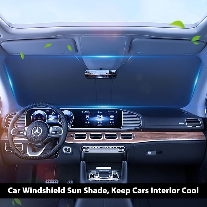 Kairiyard 2Pcs Car Windshield Sun Shade, 240T Thickened Foldable Sun Shade for Car Windshield Blocks Sun, Heat, Keep Vehicle Interior Cool (57.09x 31.5inch)
