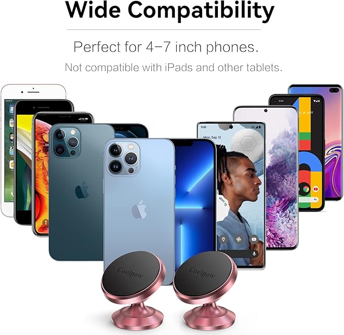 Coolpow【2 Packs 】Magnetic Phone Holder for car【Strong Magnet】phone holders for your car phone holder Mount for Car【4 Metal Plate】Universal Dash cell phone car mount for iphone Samsung car accessories
