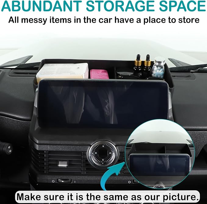 Car Center Console Dash Storage Box Compatible with Ineos Grenadier 2020-2026 Navigation Screen Rear Insert Storage Tray Organizer Interior Accessories (Black)
