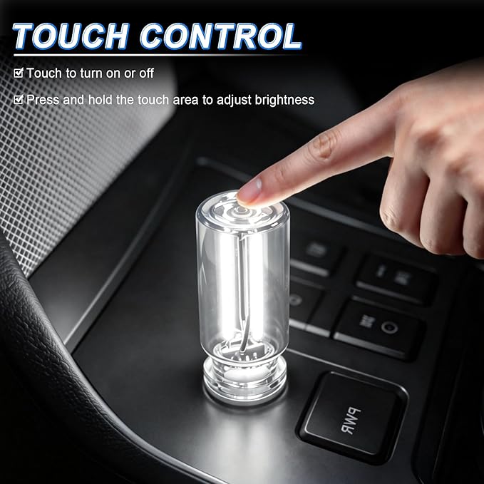 iFunyLED Car Interior USB LED Night Light, Portable Touch dimmable Car Ambient Lighting Kit, Retro Mini Transparent Glass Bottle Lamp Decorations for Vehicle Camping Bedroom Hallway, Pack of 2(White)