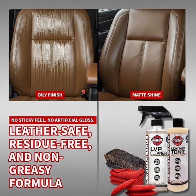 Renegade Products Leather Clean and Condition Kit – Deep Clean & Condition Seats, Upholstery & Trim with Brushes, Towels & Non-Greasy Finish