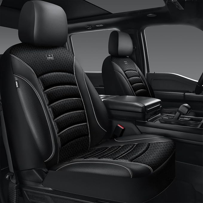 CAR PASS Comfortable 3D Foam Mesh Leather Car Seat Covers Front, Air Cool Mesh Breathable Front Seat Covers for Car, Universal Fit for SUV Truck Sedan Automotive, Airbag Compatible,Black Gray