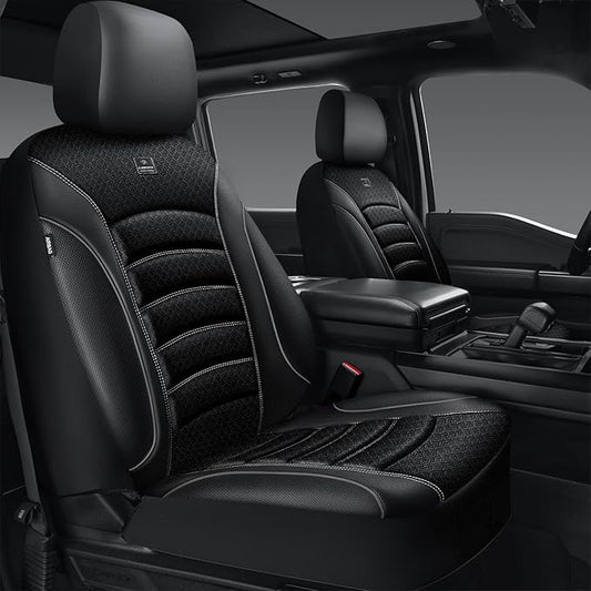 CAR PASS Comfortable 3D Foam Mesh Leather Car Seat Covers Front, Air Cool Mesh Breathable Front Seat Covers for Car, Universal Fit for SUV Truck Sedan Automotive, Airbag Compatible,Black Gray