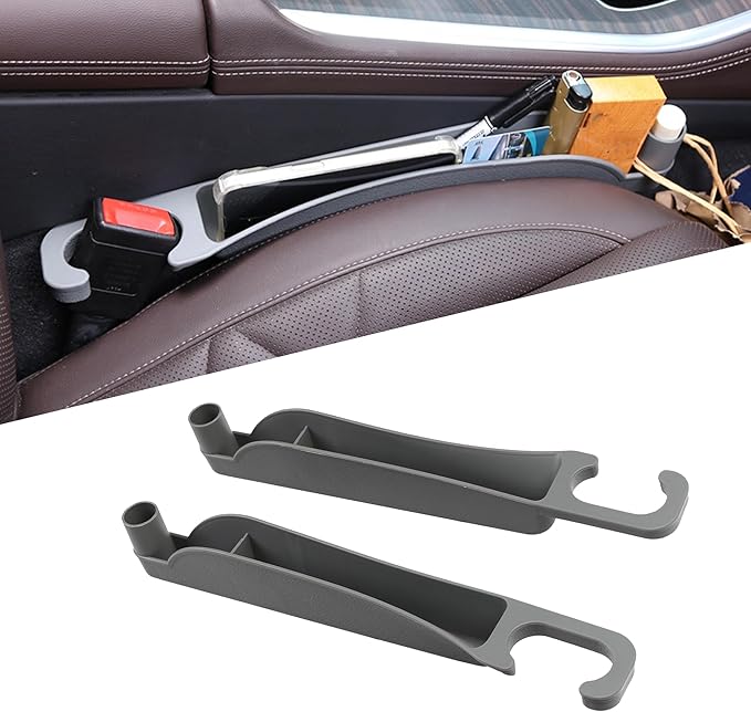 2PCS Car Seat Gap Filler Organizer, Multifunctional Seat Side Gap Filler Between Seat and Console, with Organizer & Hook Function for Avoiding Dropped Items, Universal Fits (Gray)