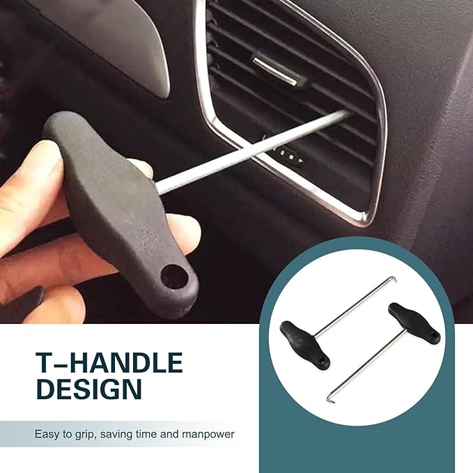 2 PCS Car Instrument Cluster Panel Trim Removal Tools, Air Vent Panel Puller, 3.2" x 6.1" T-Shaped Air-Outlet Removal Pulling Hook Tool, Compatible with Volkswagen (Black)