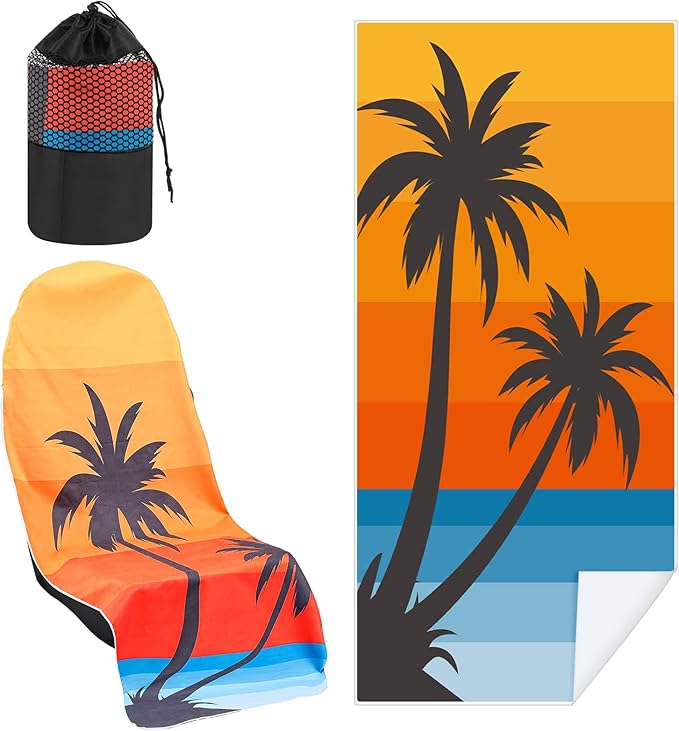 1 Pack Car Seat Towel Covers with Storage Bag 63 x 32 Inch Athletic Running Towel Seat Sweat Washable Non Slip Cover Gift for Car Outdoor Sport Activities (Beach Palm Trees)