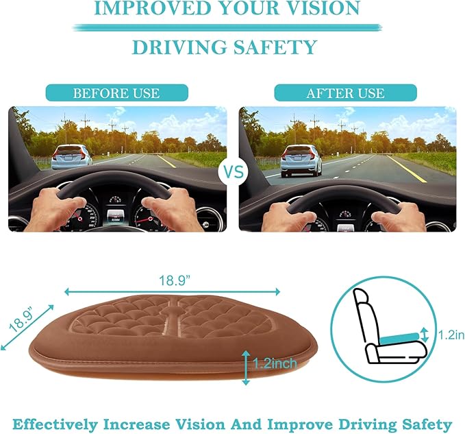 Big Ant Car Seat Cushion, Comfort Memory Foam Driver Seat Cushion Improve Driving View, Sciatica and Lower Back Pain Relief, Thick Seat Cushions for Car Home Office Chair, Wheelchair - Brown