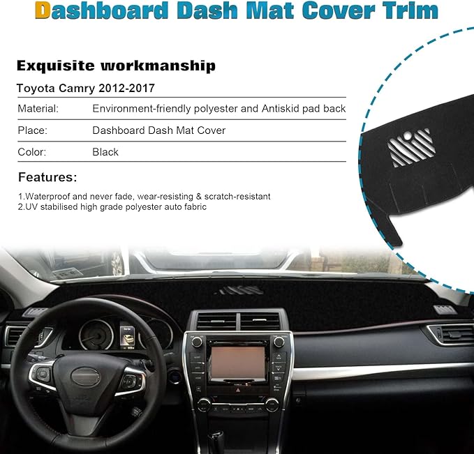 x xotic tech Center Console Dashboard Mat Pre-Cut Non-Slip Sunshield Sun Glare Protector Dash Carpet Pad Black Cover Compatible with Toyota Camry 2012-2017