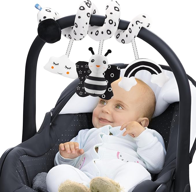 FPVERA Infant Car Seat Toys for Babies 0-6 Months: Travel Baby Toy for Rear Car Seat, Adjustable Mobile Activity Arch with Music, Sensory Hanging Toy Fits SafetyCrib, Stroller