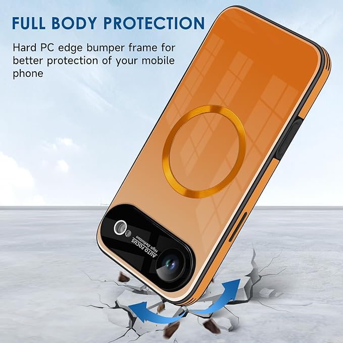 Guppy Compatible with iPhone Air Magnetic Case, with Full Camera Lens Protector [Compatible with MagSafe] Scratch Resistant Gradient Glass Back Cover Phone Case-Orange