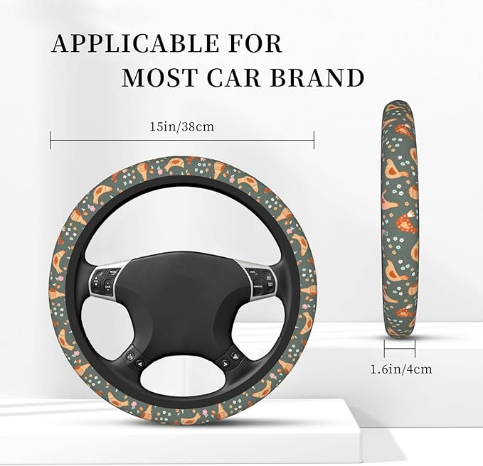 Chicken Cartoon Flowers Steering Wheel Cover for Women Elastic Rubber Steering Wheel Universal 15 Inch Fit for Cars, Auto, SUVs