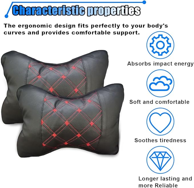 1PCS Car Neck Pillow, Breathable Car Head Neck Rest Cushion, Soft Pillow for Relieving Stiffness, Comfort Car Seat Neck Support Pillow (Black/Red)