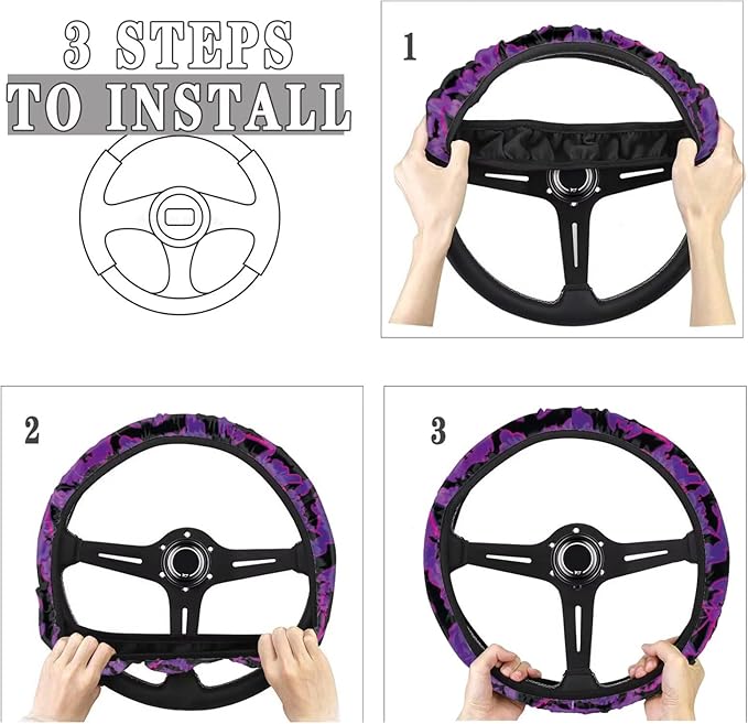 SEANATIVE Purple Bat Car Steering Wheel Cover, Anti-Slip, Safety, Soft, Breathable, Universal Car Steering Wheel Dust Cover, Easy to Disassemble