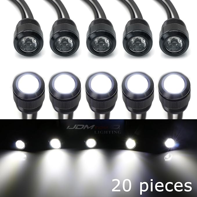 iJDMTOY 20pc Set Xenon White LED Front Bumper Valance Accent Running Light Kit/LED Air Dam Light Kit, Compatible with Dodge/Chevy/GMC HD, Ford Super Duty Trucks or Semi Trucks