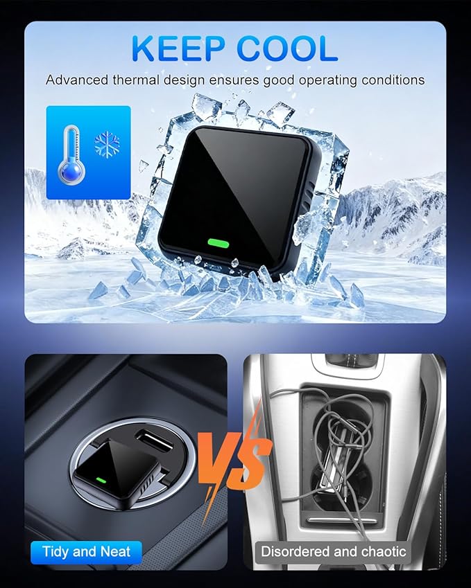 Wireless CarPlay Adapter for iPhone, Mini Size Plug & Play, Stable Fast Connection, Compact USB-A/USB-C for iPhone iOS 10+ with Manual
