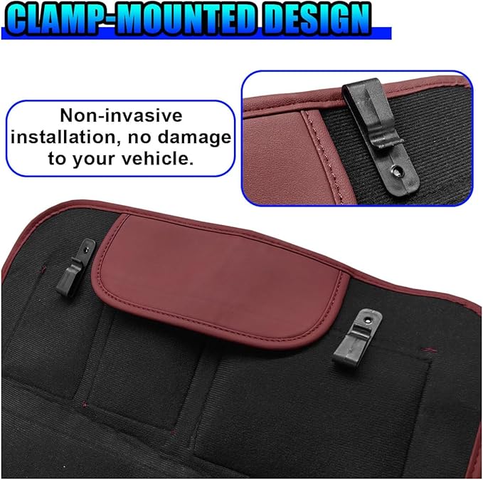 Leather Car Seat Back Organizer, Waterproof Car Seat Kick Mat with Cup Holder, Multifunctional Backseat Storage Bag, Universal Auto Travel Seats Protector Accessories for SUV Truck (Red)