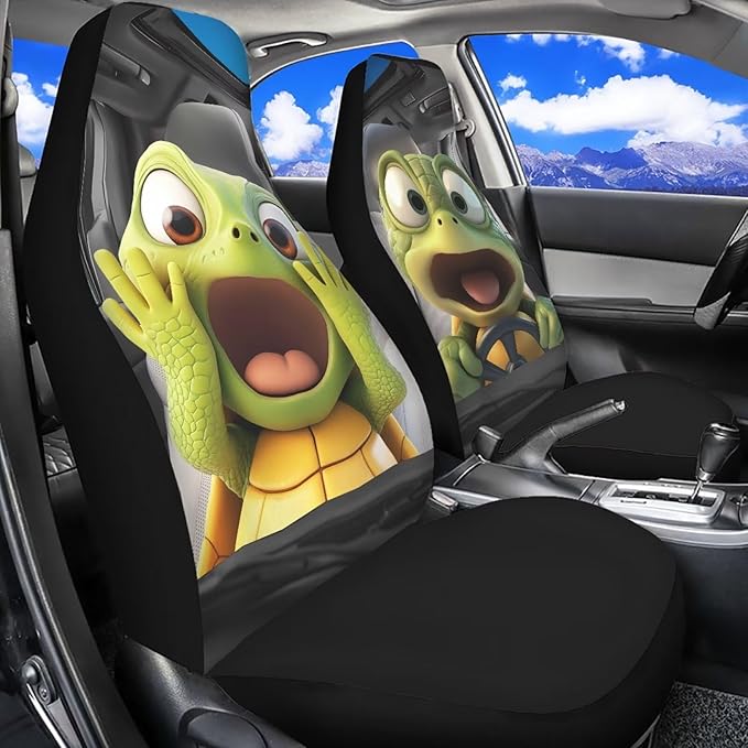 Funny Car Seat Cover Front Seats Only,Cartoon Turtle Driver Seat Cover Soft Saddle Blanket Cushion Cover for SUV,Vans,Sedans,Trucks
