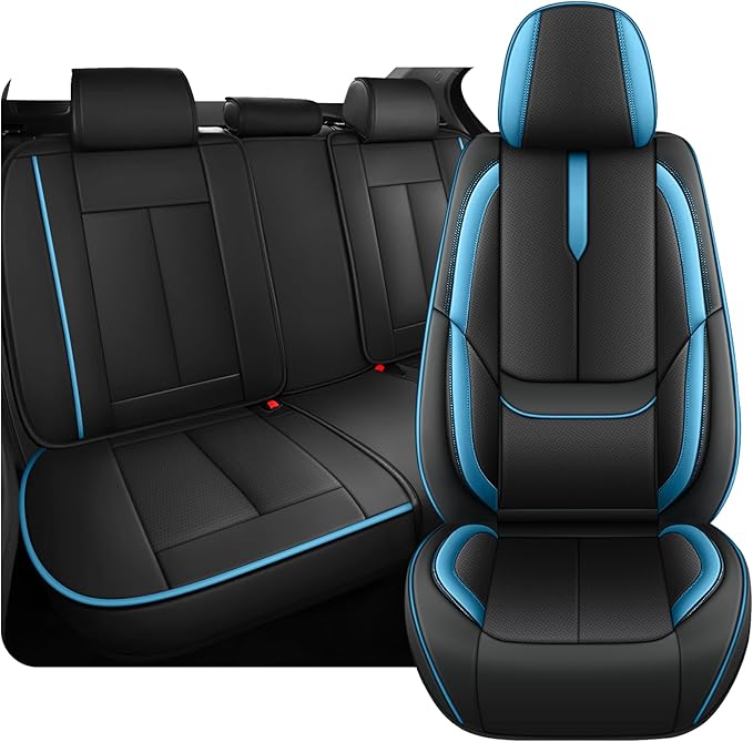 Fit for 98% of Mercedes Benz Car Seat Covers, Premium Nappa Leather Seat Cover, Fully Wrapped Protect Modern Style Seat Cover (5-Seat Standard, Black & Blue)