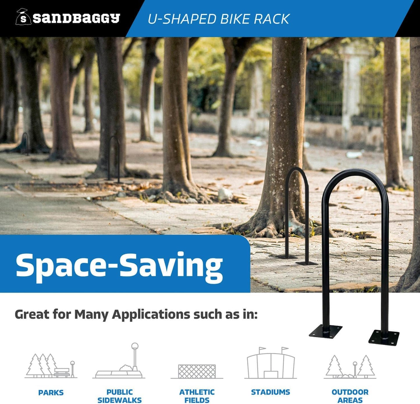 Sandbaggy In Ground Bike Rack | U Shaped, Commercial, Outdoor, 1 Loop, Galvanized Steel | Black, 14.5" x 34" (2)