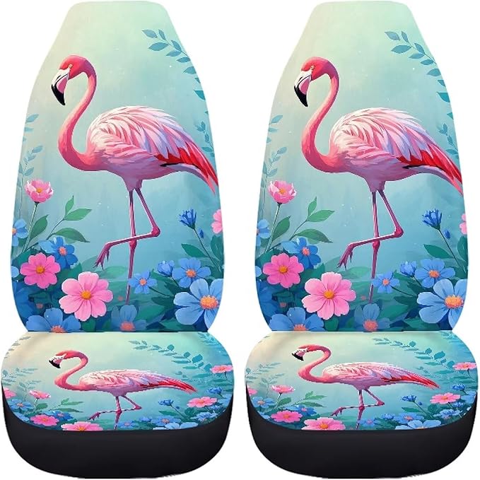 Car Seat Covers for Front Seats Only Auto Seat Protector Universal Fit Most Truck SUV Van Aesthetic Car Accessories for Women 2 Pack Flamingo 1