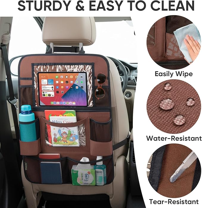 BALEINE Backseat Car Organizer, Back Seat Car Organizers and Storage, Kick Mats Back Seat Protector, Travel Accessories for Most Automotive (1 Pack, Mocha)