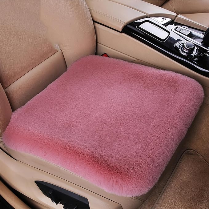Plush Car Seat Cushion, Soft Warm Fuzzy Faux Rabbit Fur Fluffy Plush Auto Seat Cover Vehicle Car Front and Back Seat Protector Pad with Non-Slip Backing Cushion Interior Universal Fit (Pink2,Front*1)