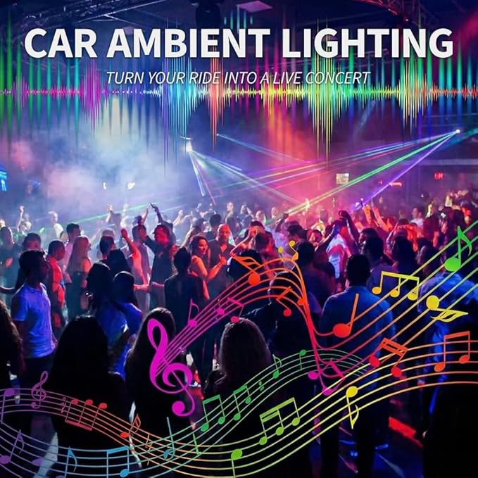 Ambient Lighting Car Led Lights Interior Kit,6 in 1 RGB Music Sync Acrylic Led Lights for Car Interior,175 inches DIY Fiber Optic Neon Accent Strip Ambiance Lighting with Wireless APP Remote