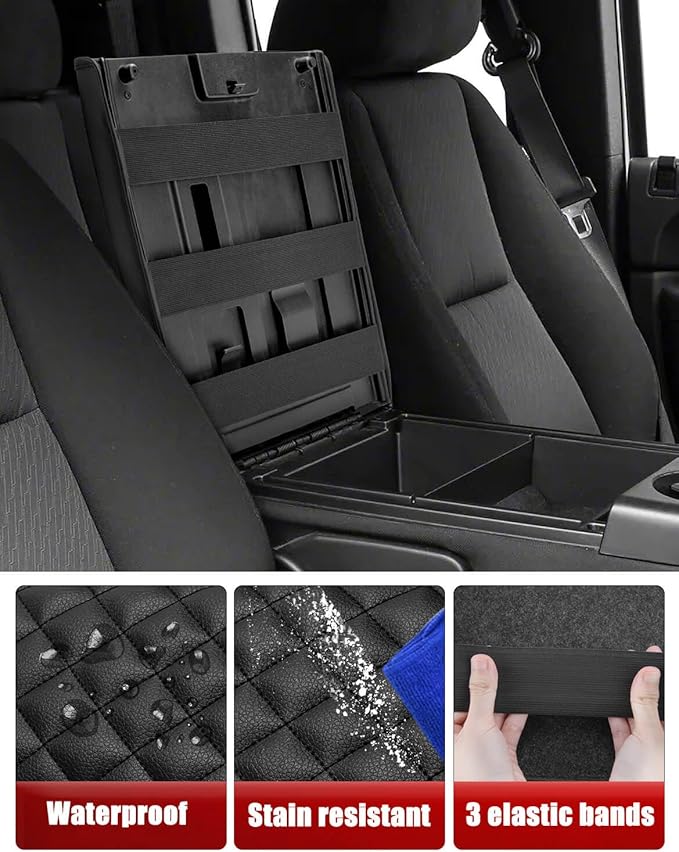KBH Center Console Armrest Cover for 2007-2013 Chevy Silverado & Tahoe & Suburban, GMC Sierra & Yukon, Middle Console Lid Protector, PU Leather Trim, Black (Fits Jump Seat Only)