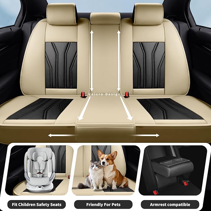 Fit Altima Car Seat Covers Compatible with Nissan Altima 2011-2025 2026 - Full Set Premium Leather， Waterproof Breathable， All-Weather Seat Cushion Protecto&Airbag Compatible （Beige & Black