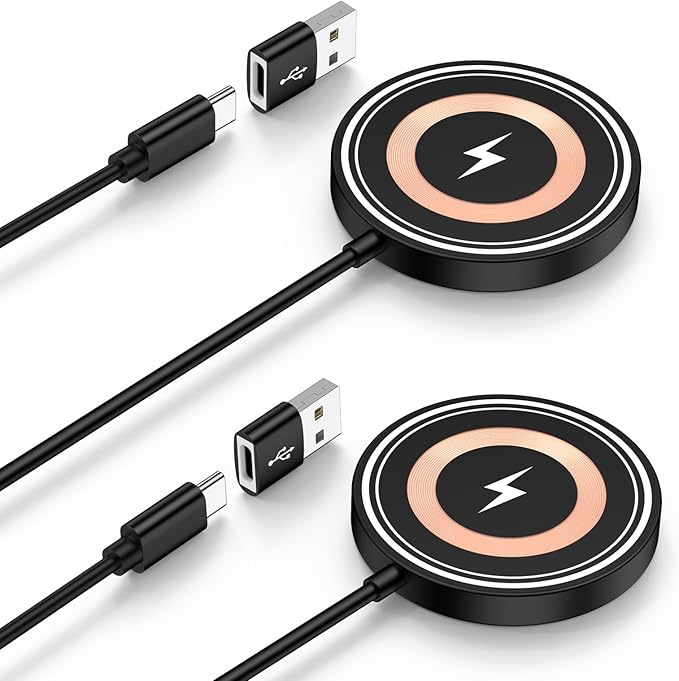 for iPhone 17e Mag-Safe Charger 2 Pack 15W Magnetic Wireless Charger Fast Charging Pad for iPhone 17 16 15 14 13 12&Airpods Pro 4 3,15W Wireless Charger Android USB-C/A for Google Pixel 10a Galaxy S26