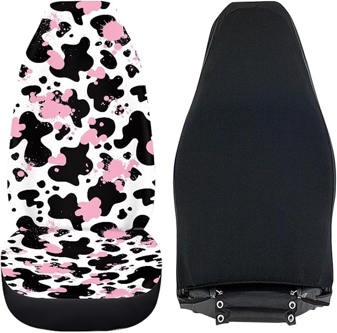 Pink Black Cow Print Front Seat Covers for Cars Navajo Aztec Driver Car Seat Protector Comfort Polyester Bucket Seat Covers Universal Fit for SUV Truck Sedan