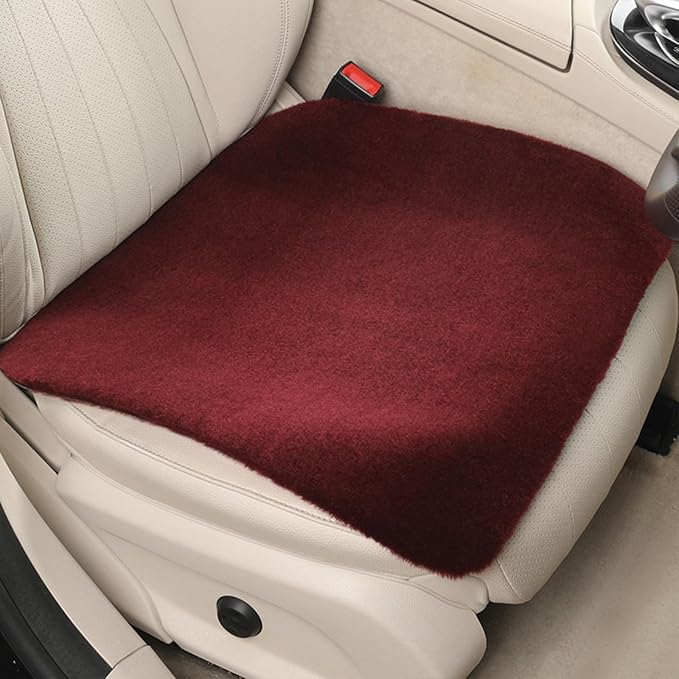 Genuine Wool Car Seat Cushion, Australian Soft Wool Auto Seat Pad Breathable and Sweat-Wicking Comfort Warm Universal Fit, 19.7''x19.7'' for Car Seats, Office Chairs, Home (Burgundy)