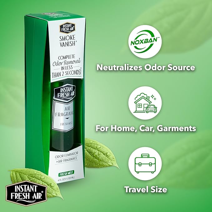 Smoke Vanish - Smoke Odor Eliminator Spray - Removes Smokey Odor Instantly with Noxban™ - Eco-Friendly - For Home, Car, Clothes & Travel - Fresh Mist Scent - 4 oz.